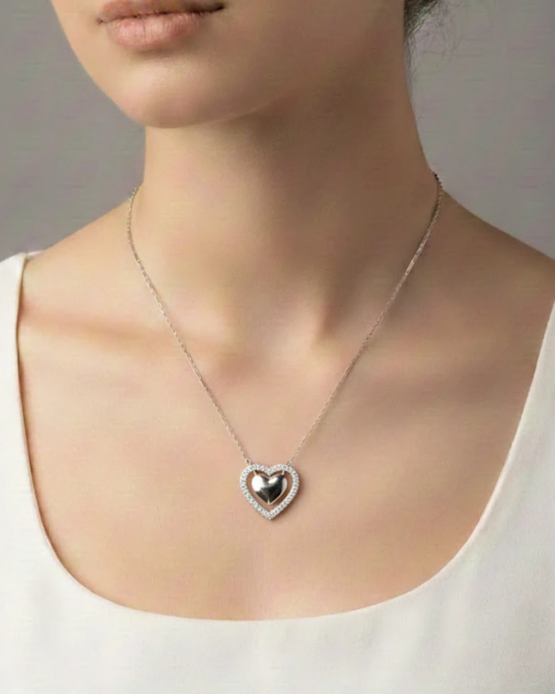 925 Gümüş | Hareketli Çift Kalp Minimal Kolye