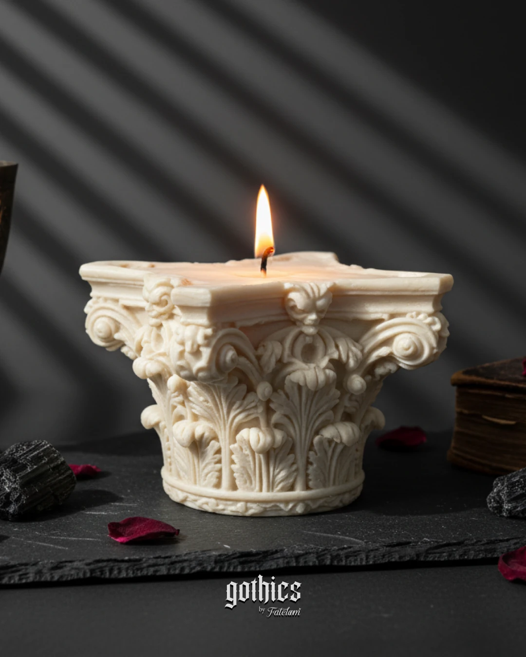 Gotik Corinthian Sütun Başlığı Mum | Mimarî Dekor | El Yapımı Heykel Mum |