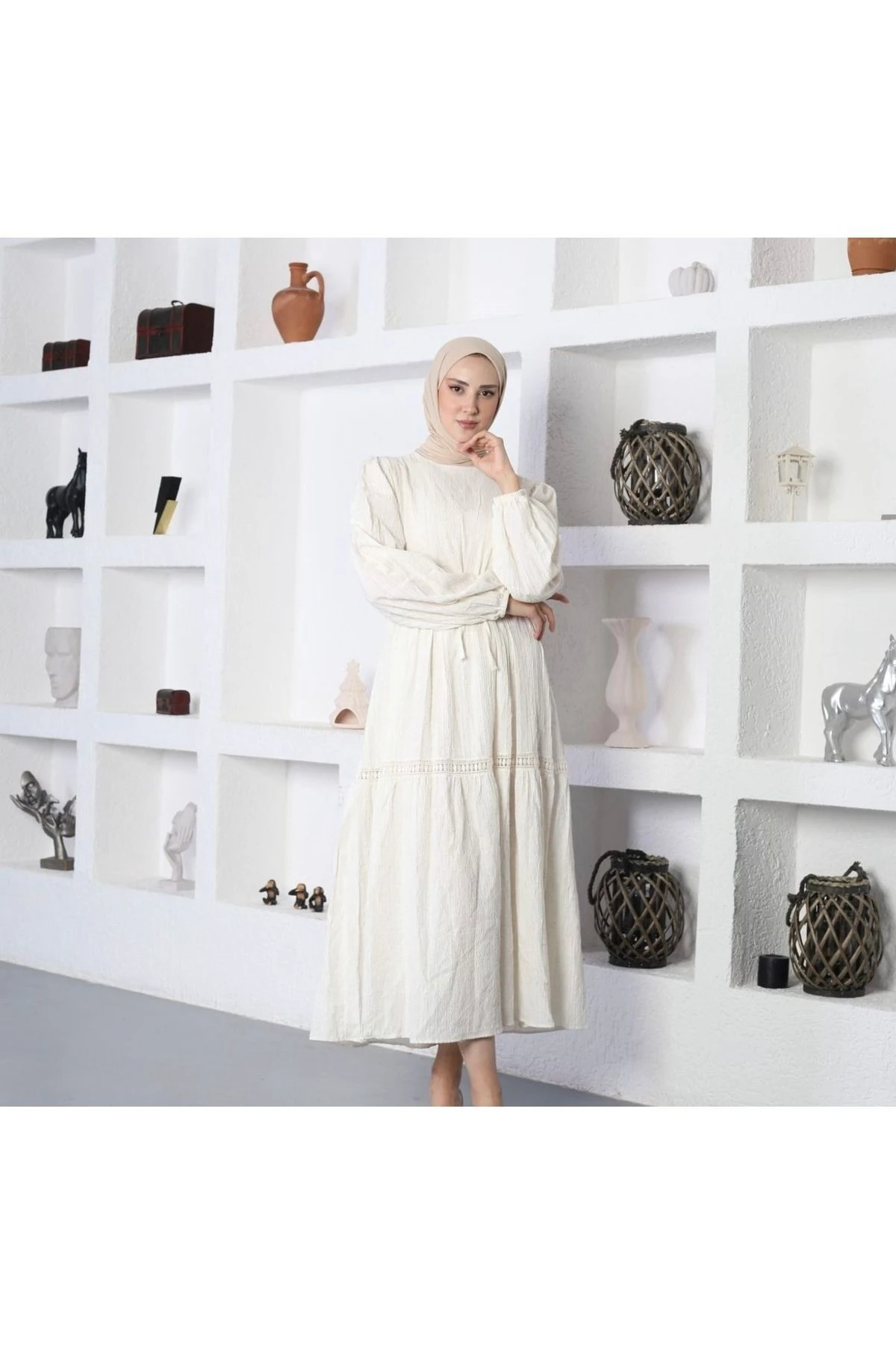 Beyaz Keten Elbise