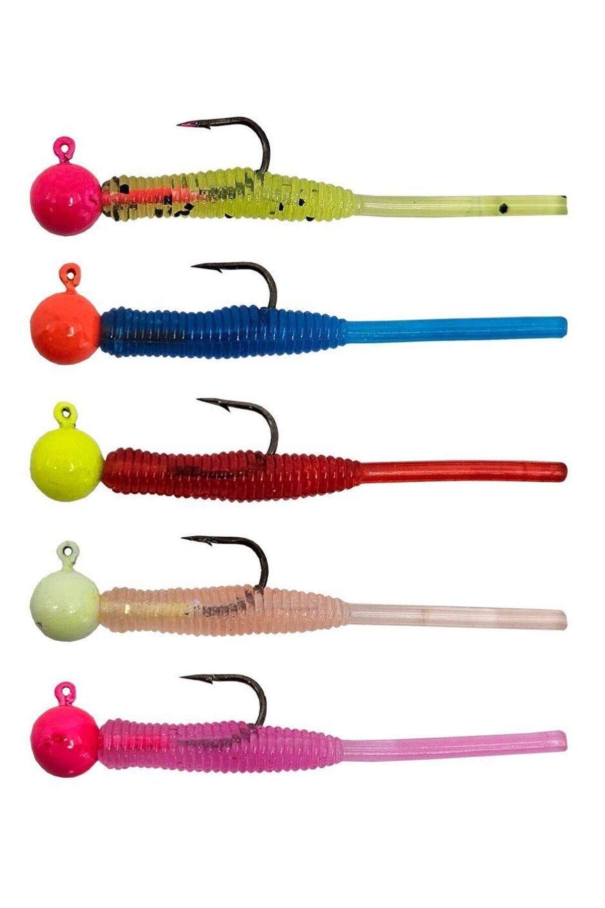 Hook Worm Jighead+Lrf Silikonu 1.5gr+4.5cm 5 Adet-Head Glow+Light Pink
