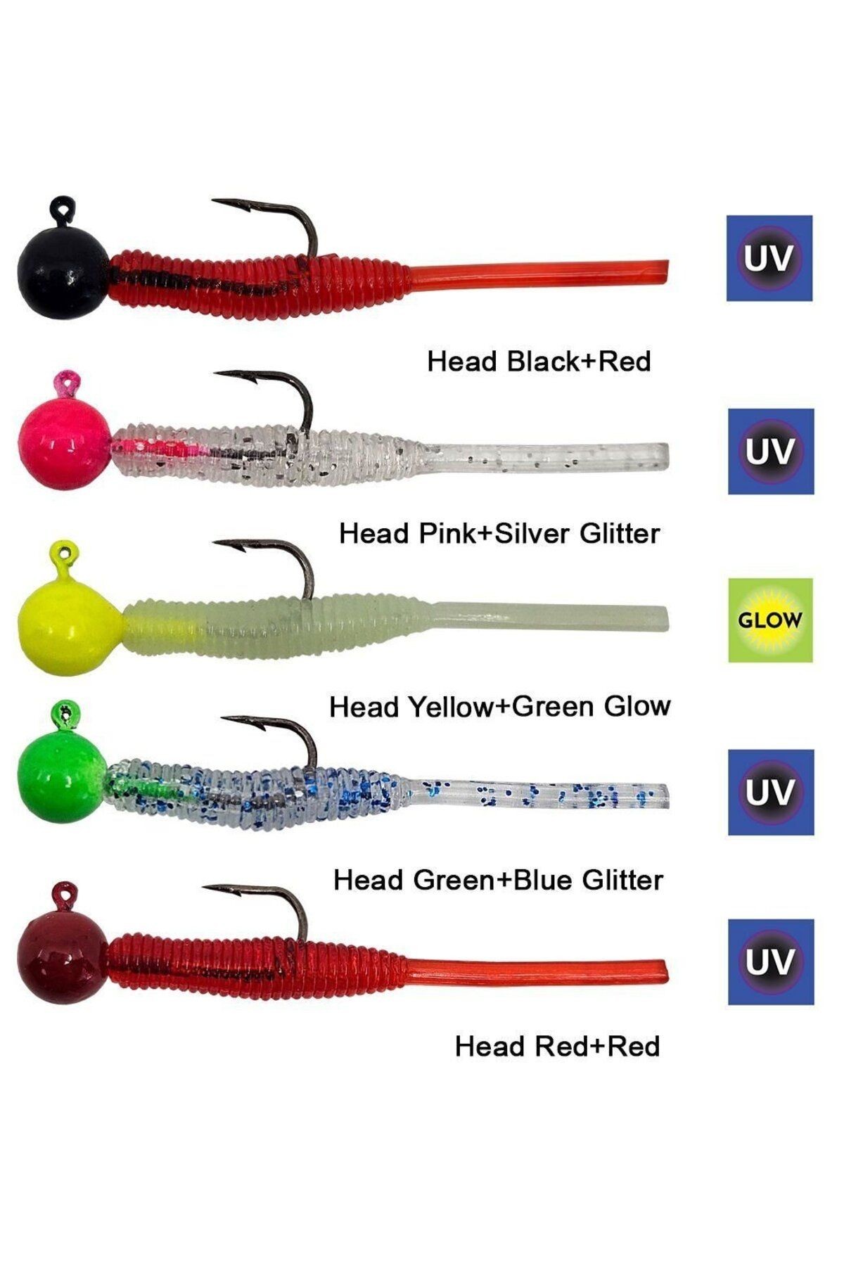 Hook Worm Jighead+Lrf Silikonu 2gr+4.5cm 5 Adet-Head Pink+Silver Glitter