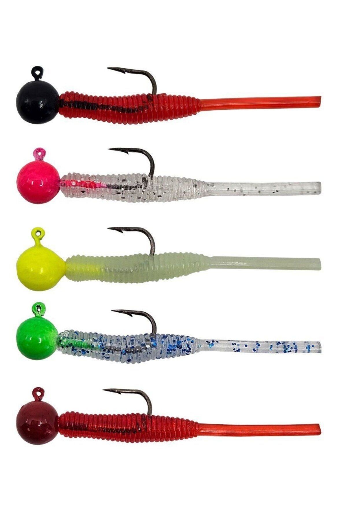 Hook Worm Jighead+Lrf Silikonu 2gr+4.5cm 5 Adet-Head Pink+Silver Glitter