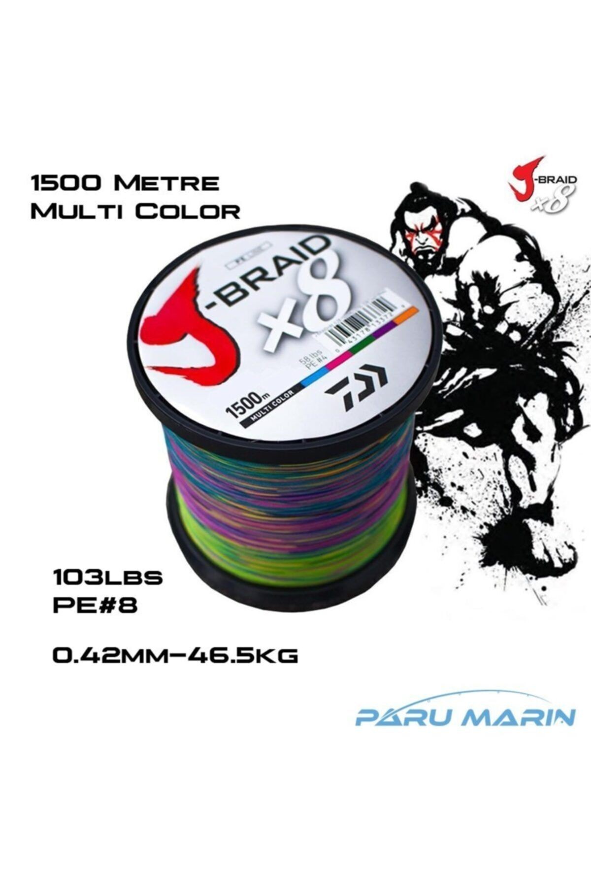 J-braid X8 Multi Color 1500 Mt. 0.42mm 46.5kg. Ip Misina