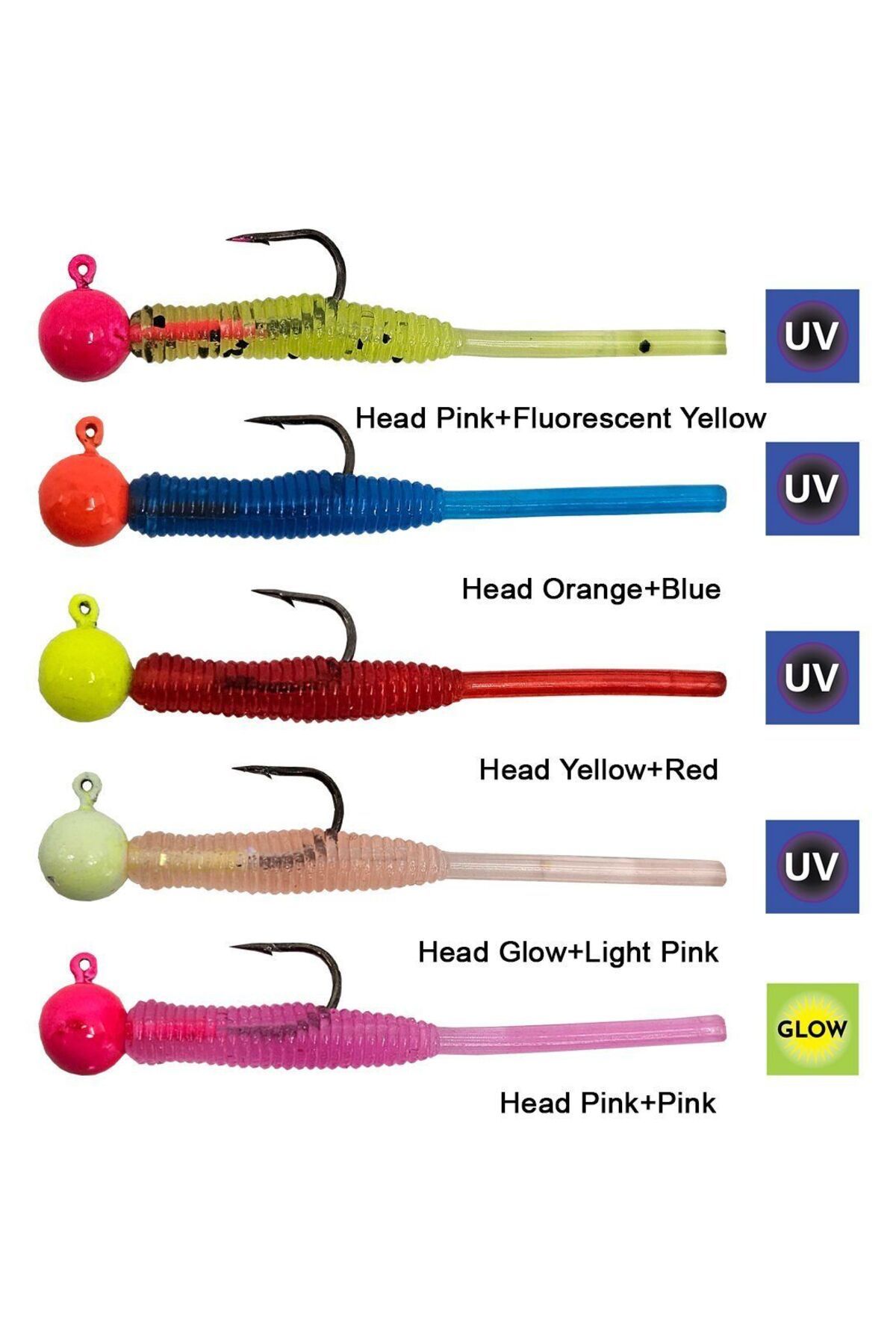 Hook Worm Jighead+Lrf Silikonu 1.5gr+4.5cm 5 Adet-Head Glow+Light Pink