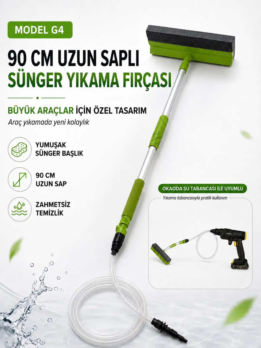 okaoda 90 cm Uzun Saplı Su Geçirgen Yüksek Kaliteli Sünger Cam