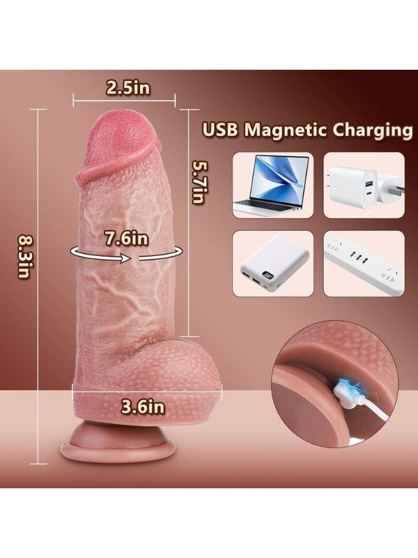 10 Titreşim Modlu Ultra Realistik Isıtma İleri Geri ve Dönme Fonksiyonlu Gerçekçi Vibratör 21 cm XXL