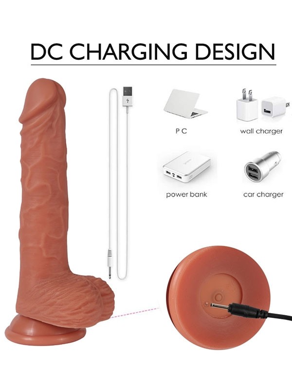 6 Titreşim Modlu Süper Realistik İleri Geri Hareketli Döner Başlı Şarjlı Realistik Dildo 22 cm