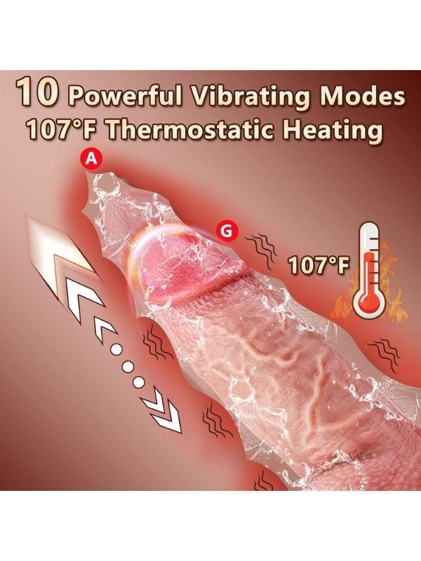 10 Titreşim Modlu Ultra Realistik Isıtma İleri Geri ve Dönme Fonksiyonlu Gerçekçi Vibratör 21 cm XXL