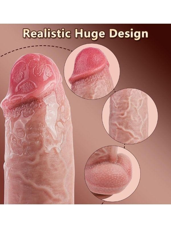 10 Titreşim Modlu Ultra Realistik Isıtma İleri Geri ve Dönme Fonksiyonlu Gerçekçi Vibratör 21 cm XXL