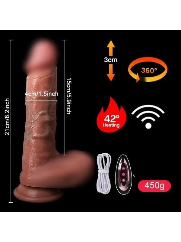 10 Titreşim Modlu Ultra Realistik Isıtma İleri Geri ve Dönme Fonksiyonlu Gerçekçi Vibratör 21 cm