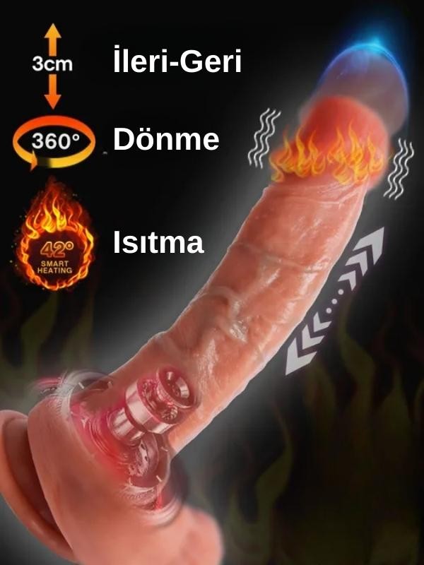 10 Titreşim Modlu Ultra Realistik Isıtma İleri Geri ve Dönme Fonksiyonlu Gerçekçi Vibratör 21 cm