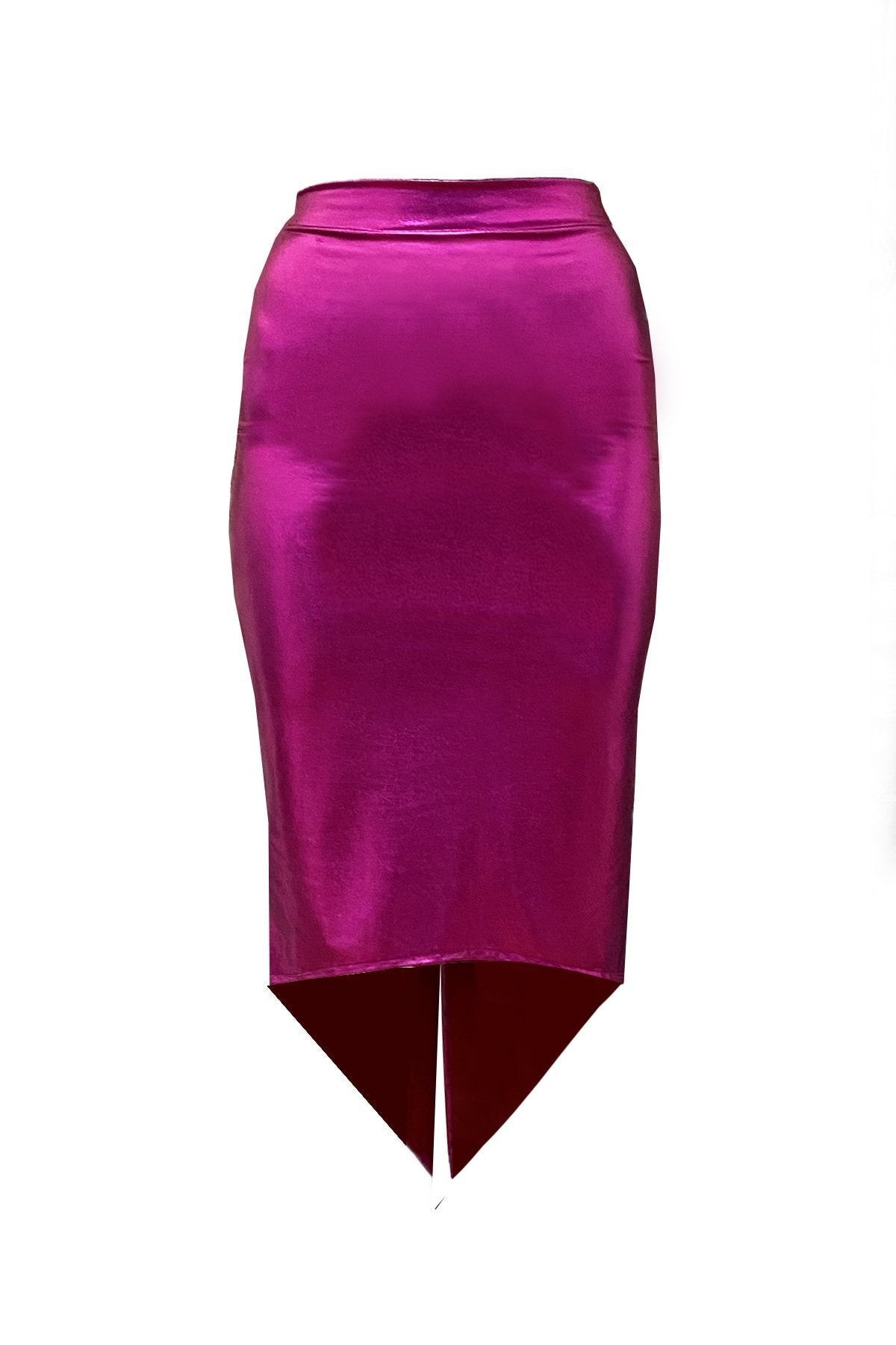 Asymmetric Lycra Skirt with V Back Slit for Parties