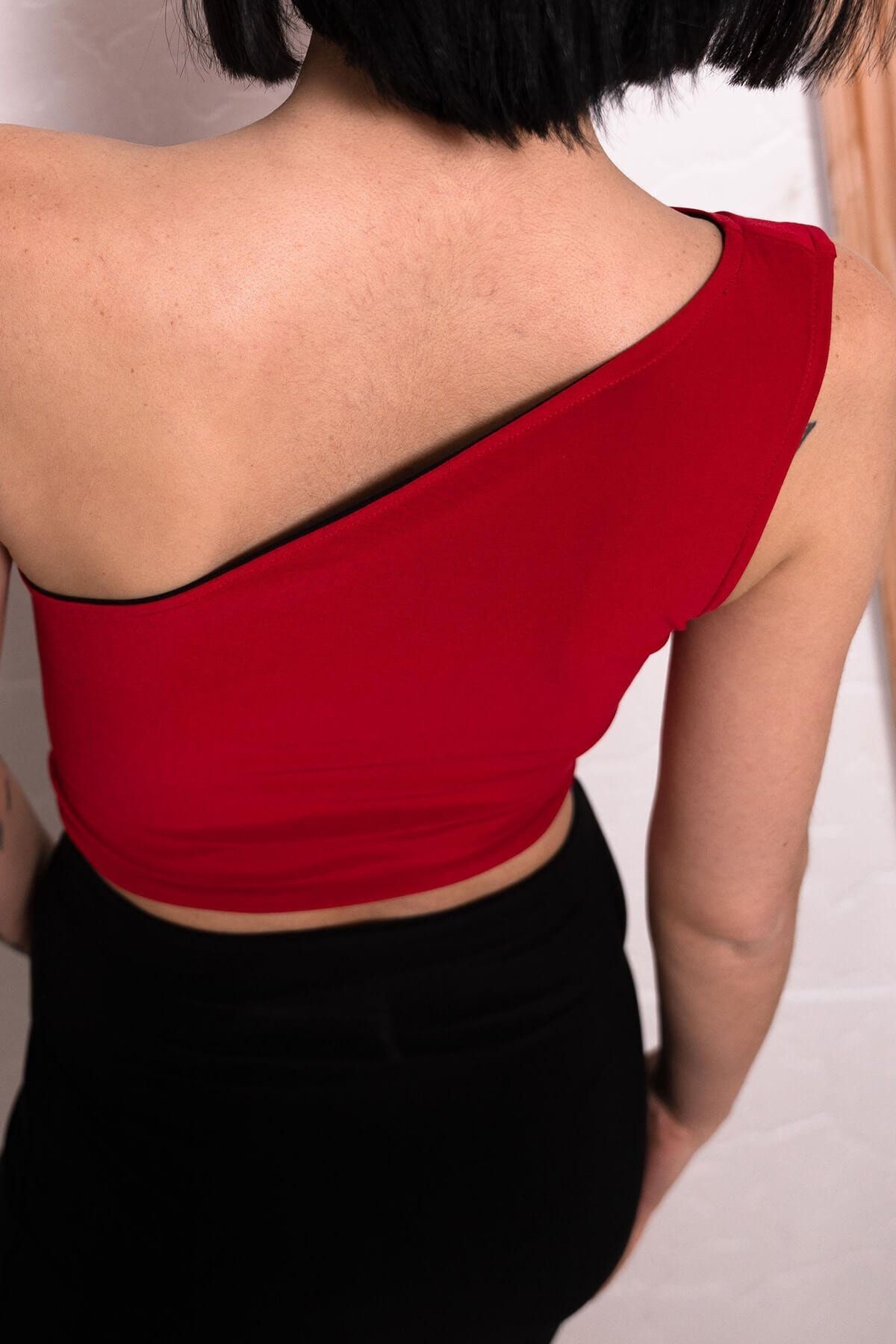 Top Crop Reversible de Tango Elástico de Un Solo Hombro para Mujer