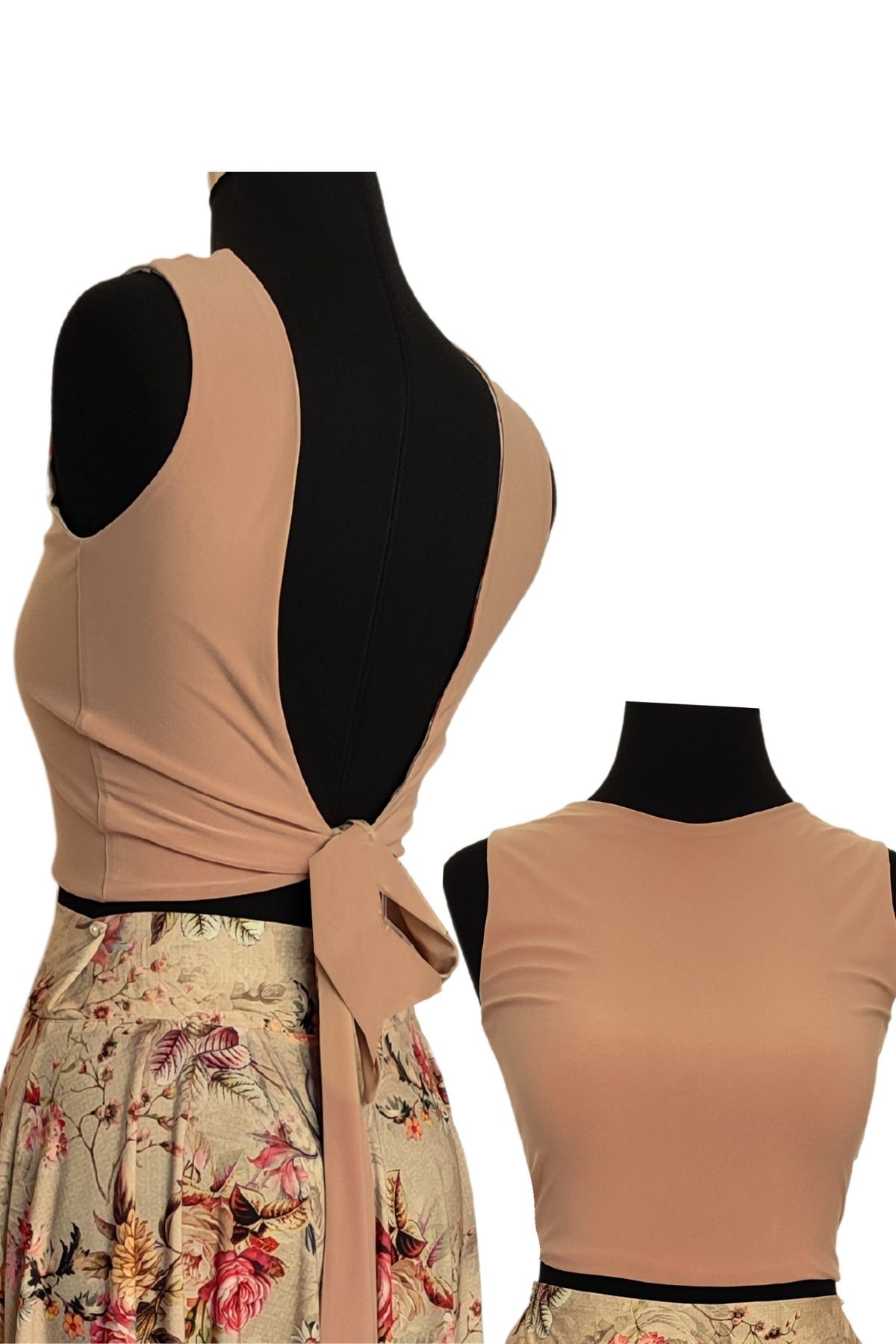 Crop Top con Allacciatura sulla Schiena per Donna - Beige