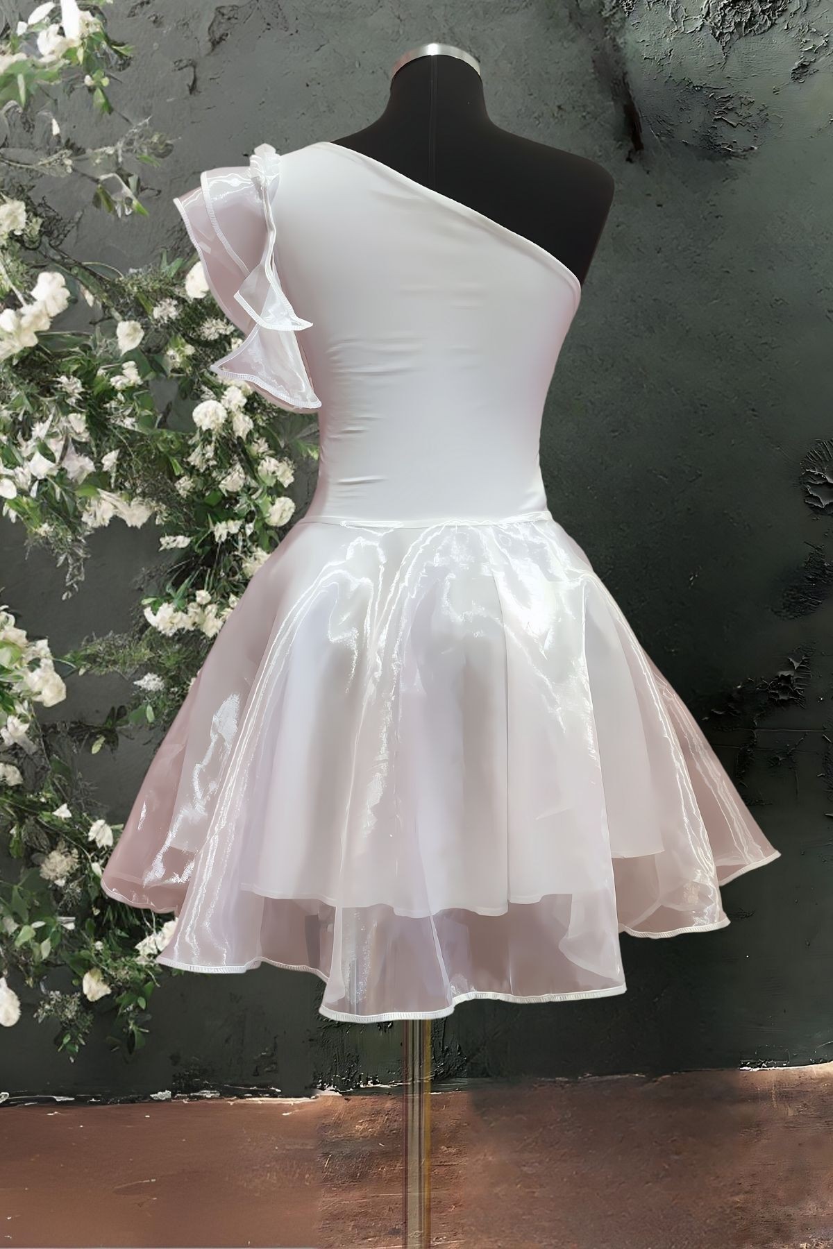 Mini Robe Bustier de Soirée avec Tulle et Volants en Organza à Une Épaule - Robe de Remise de Diplômes