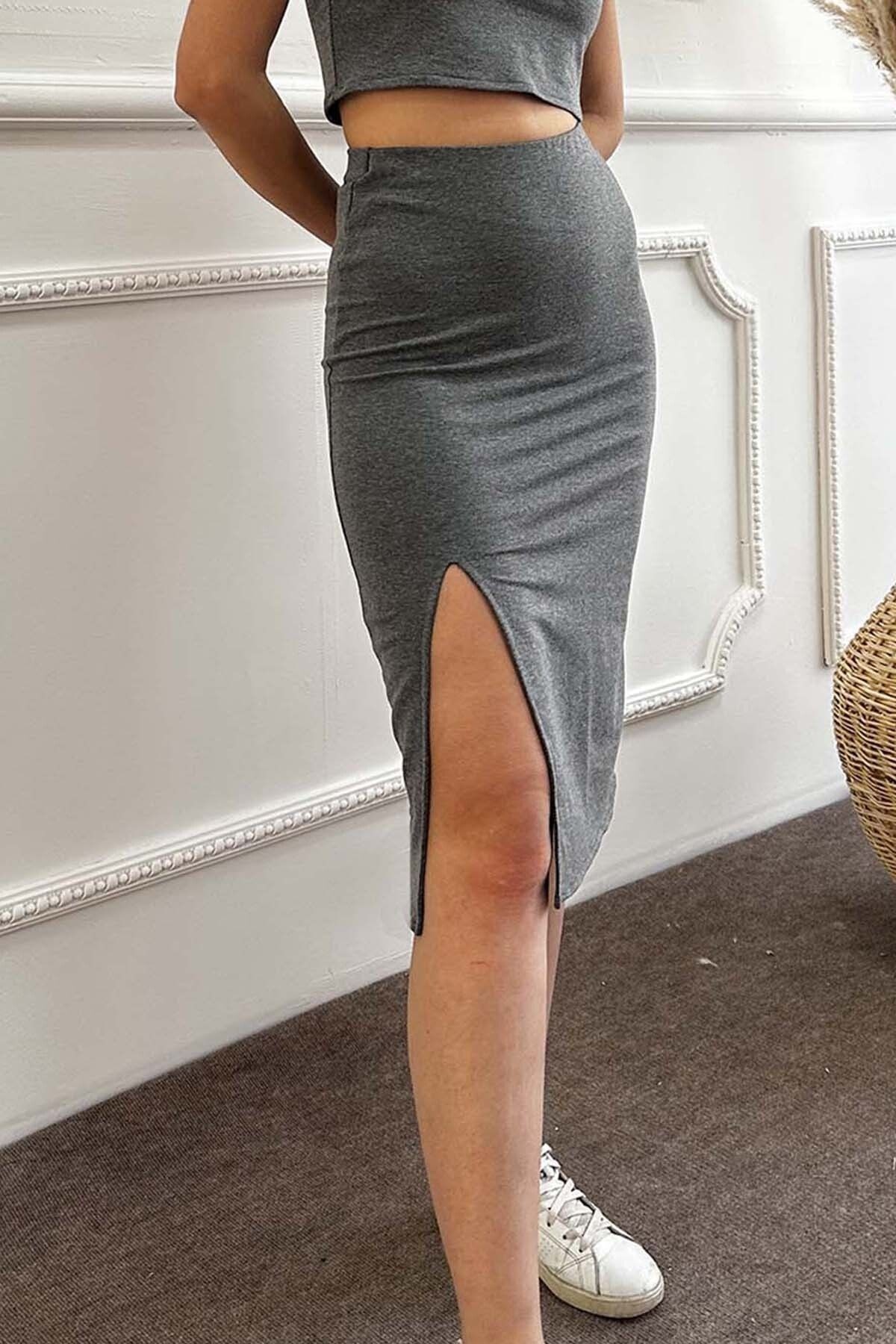 Midi Length Skirt with Slit for Tango and Dance