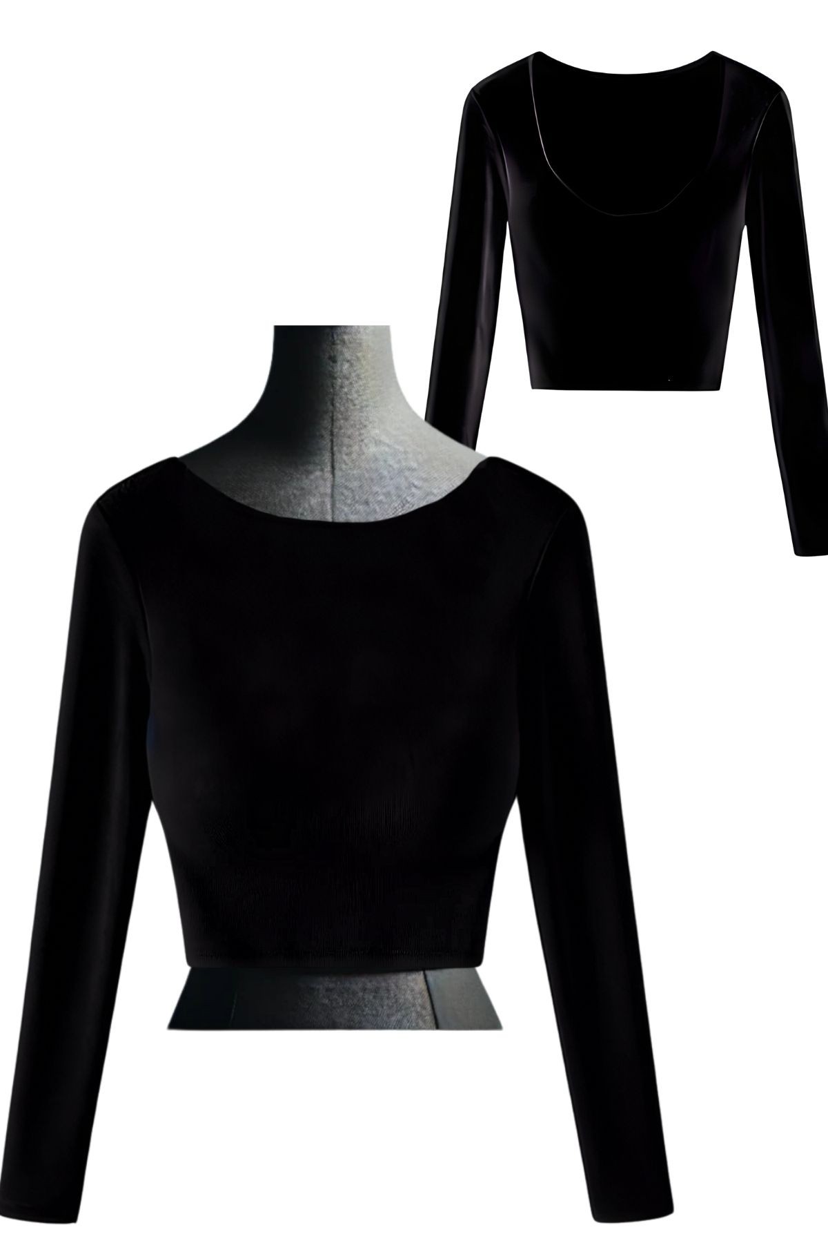 Crop Blouse à Manches Longues - Blouse de Soirée et de Tango pour Femme - velours noir