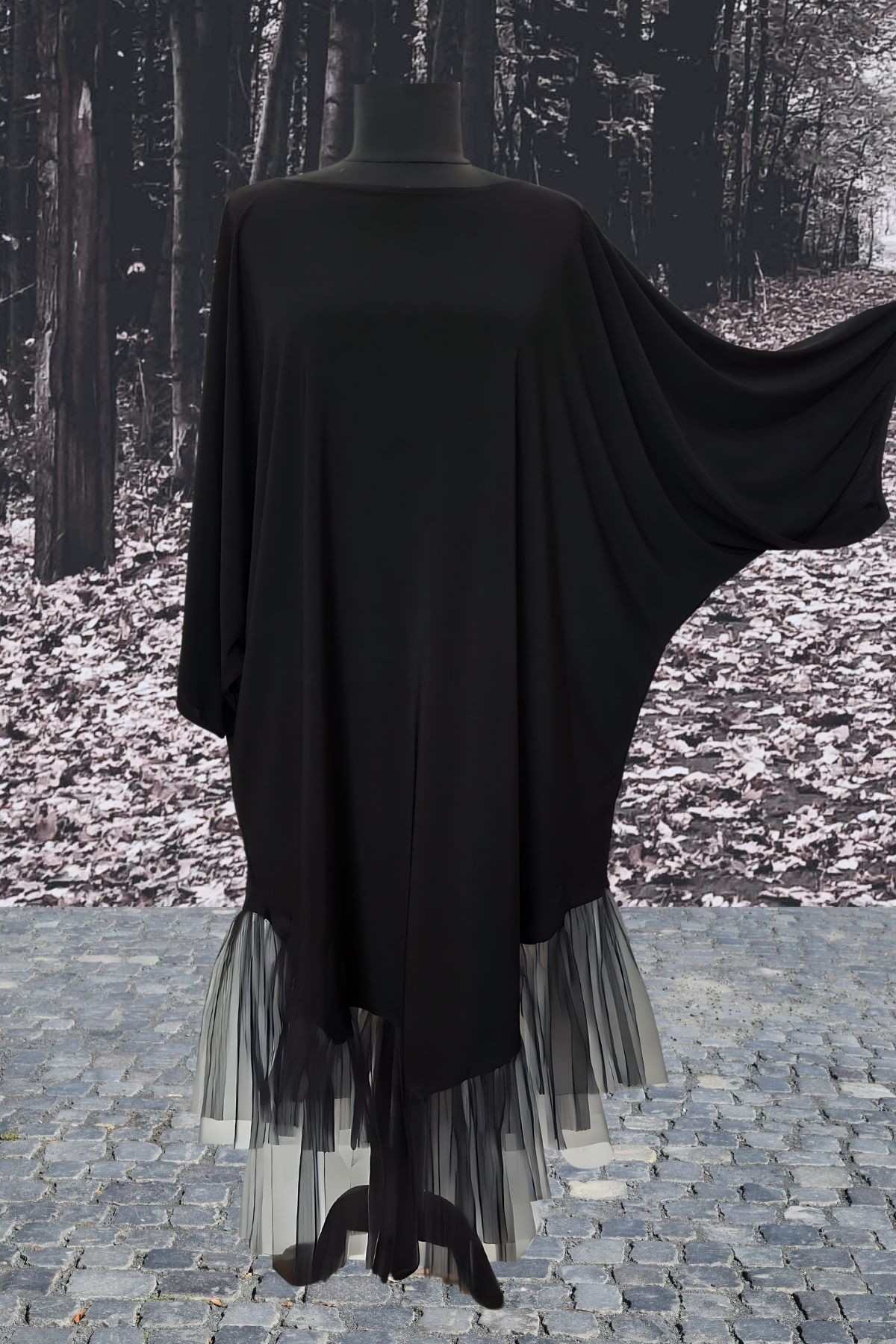 Long Tulle Detailed Kaftan Dress