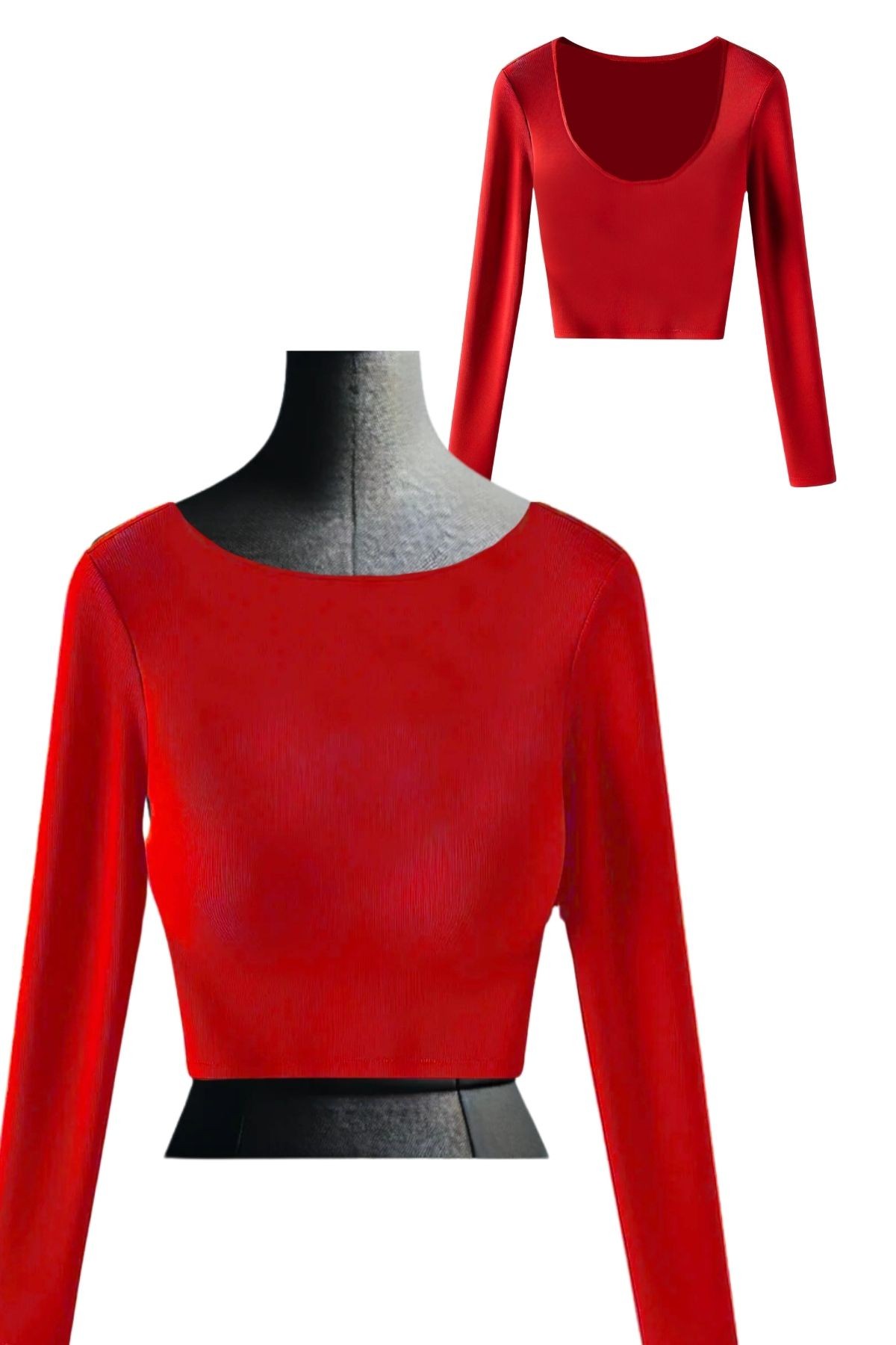 Cropped-Top mit Langen Ärmeln - Party- und Tango-Bluse für Damen - Rot