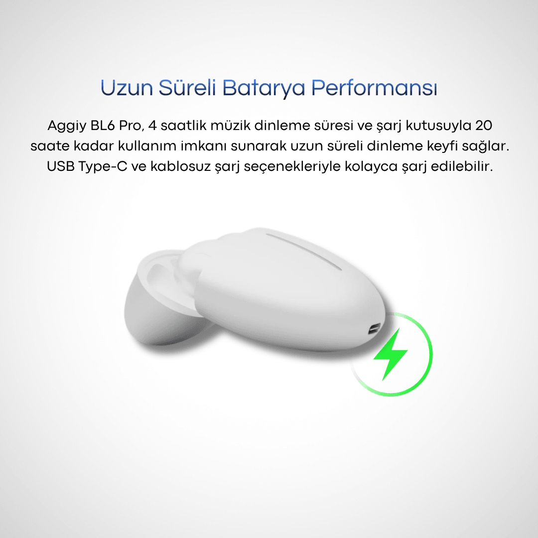 AGGIY AG-BL6 Pro Powerbanklı Çift Mikrofonlu Beyaz Bluetooth Kulak İçi Kulaklık