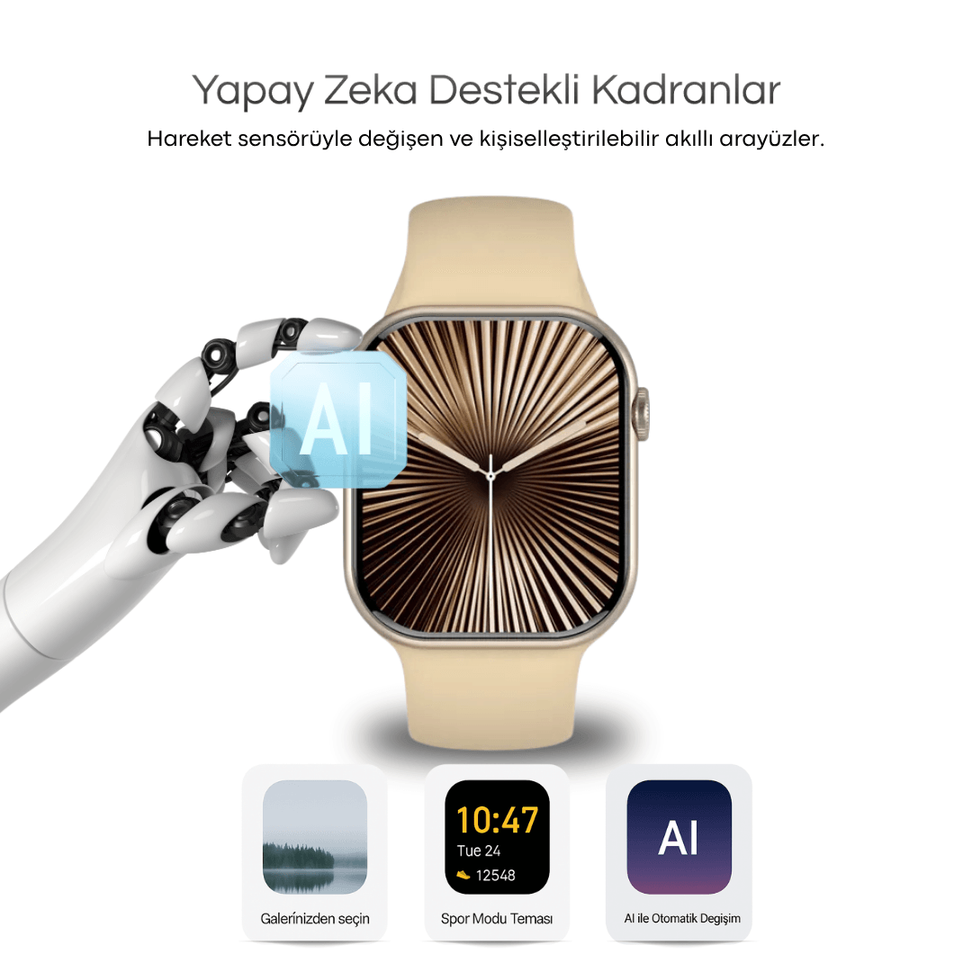Aggiy Watch 10 Pro Max + (Suya dayanıklı-Süper Amoled-Yapay Zeka-Çift Çekirdek )- 3 Kordon