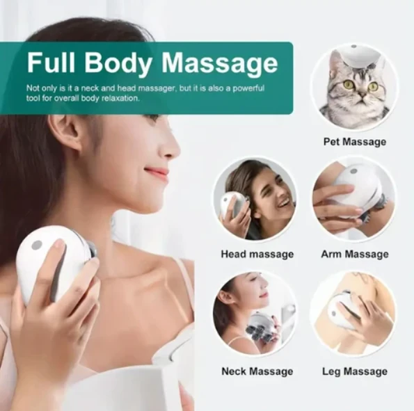 Profesyonel Elektrikli Masaj Cihazı — Su Geçirmez Baş, Boyun, Omuz, Sırt ve Vücut Masajı (Kedi & Köpek Dostu)