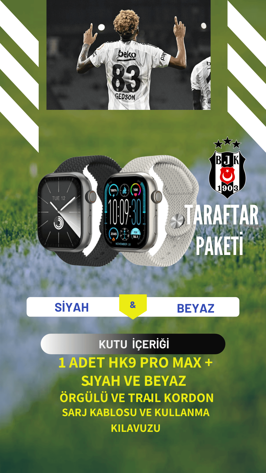 Watch Hk9 Pro max +  Beşiktaş Taraftar paketi  - 4 Kordon