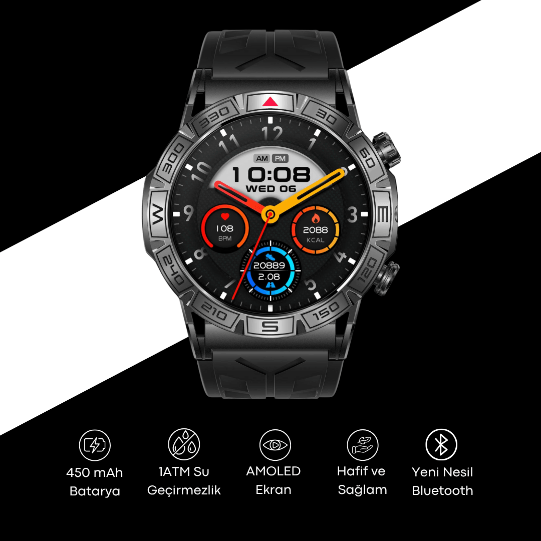 Aggiy Watch Prime - 2 kordon - 7 gün kullanım süresi uzun süreli batarya