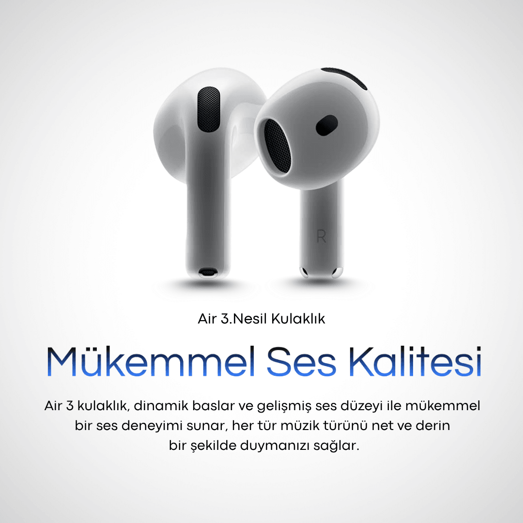 3.NESİL BLUETOOTH KULAKLIK (Şeffaf kılıf hediye)