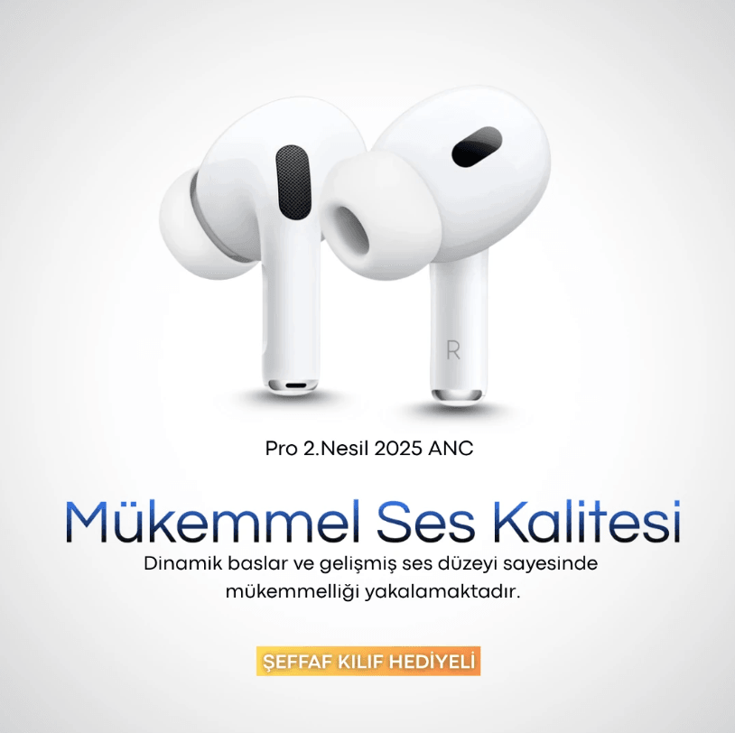 1 Alana 1 Bedava / Pro 2  ANC Premium Bluetooth Kulaklık 2025 (Şeffaf kılıf hediye) Geliştirilmiş Mikrofon ve Ses kalitesi
