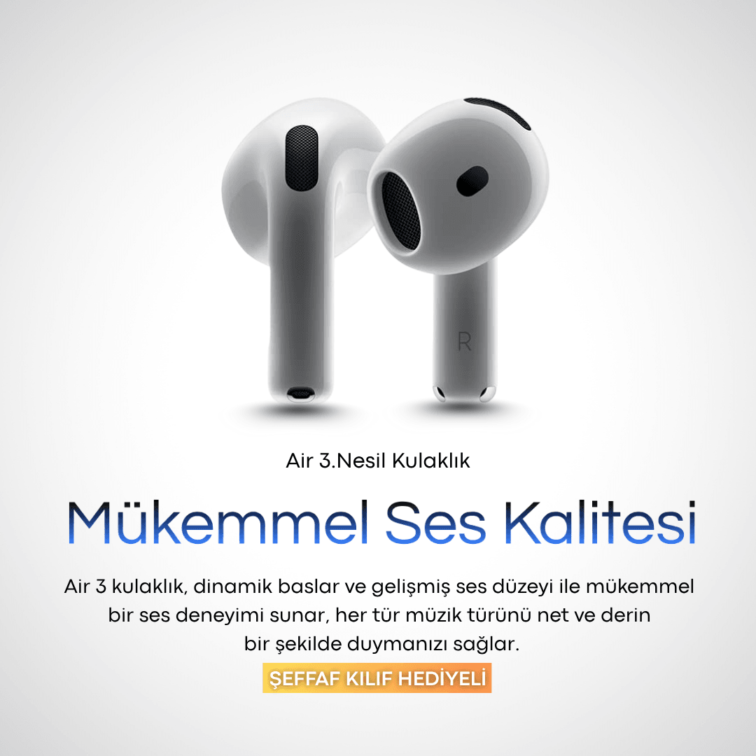 3.NESİL BLUETOOTH KULAKLIK (Şeffaf kılıf hediye)