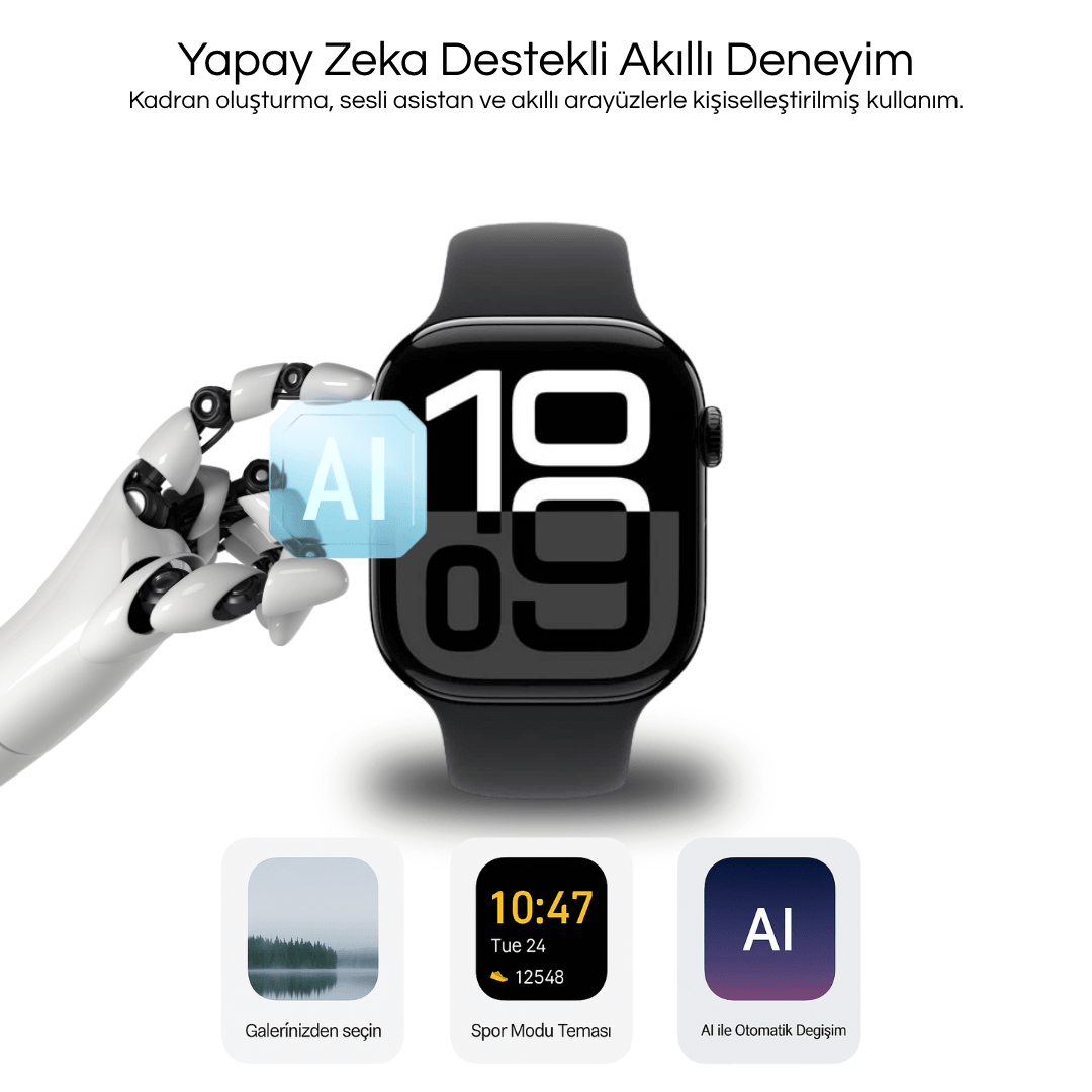 (Yeni) Watch 10 HK10 Pro Max + Amoled Ekran - Chatgpt- Çift çekirdek işlemci 4GB Hafıza - 3Kordon (46mm)