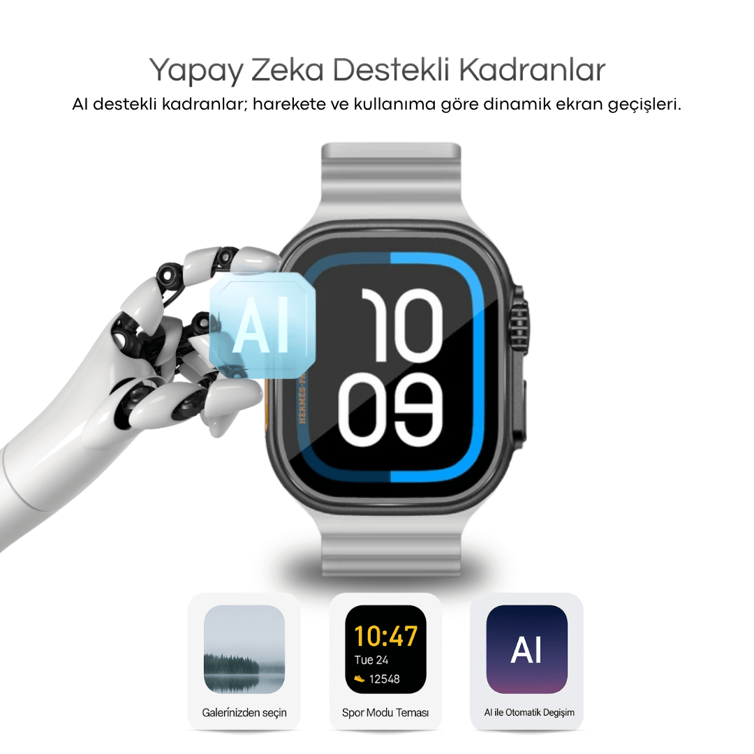 Aggiy Watch Ultra 3 Max (Suya dayanıklı-Süper Amoled-Yapay Zeka-Çift Çekirdek )- 3 Kordon