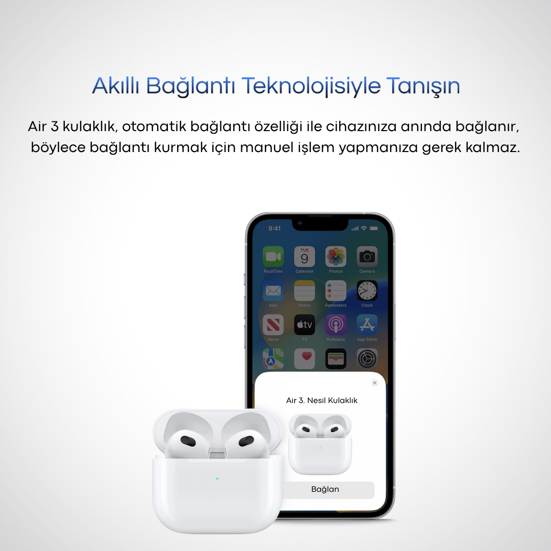 3.NESİL BLUETOOTH KULAKLIK (Şeffaf kılıf hediye)
