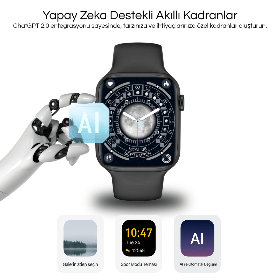Watch 10 mini Hello 16  GPS 40 mm -Amoled Ekran Çift Çekirdek işlemci 2 Kordon