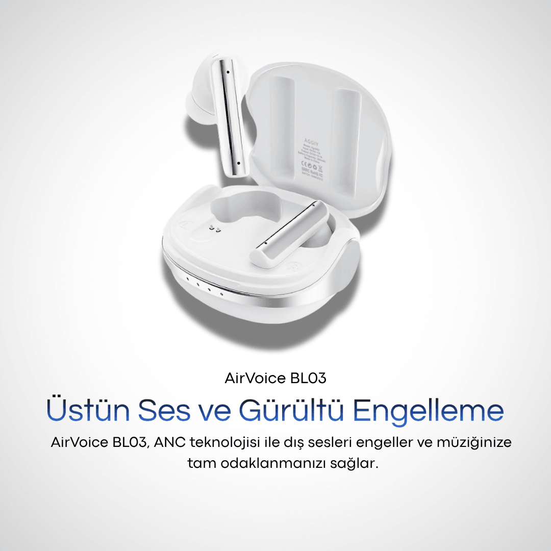 AirVoice  Aggiy BL03 Bluetooh Kulaklık  (Anc ve 28 Saat kullanım süresi)
