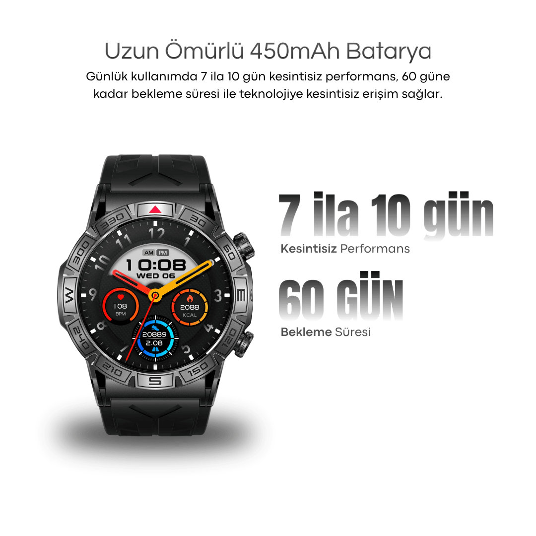 Aggiy Watch Prime - 2 kordon - 7 gün kullanım süresi uzun süreli batarya