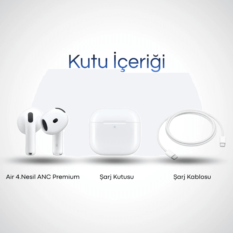 1 Alana 1  Bedava / Air 4.Nesil ANC Premium Bluetooth Kulaklık 2025 (Şeffaf kılıf hediye) Geliştirilmiş Mikrofon ve Ses kalitesi
