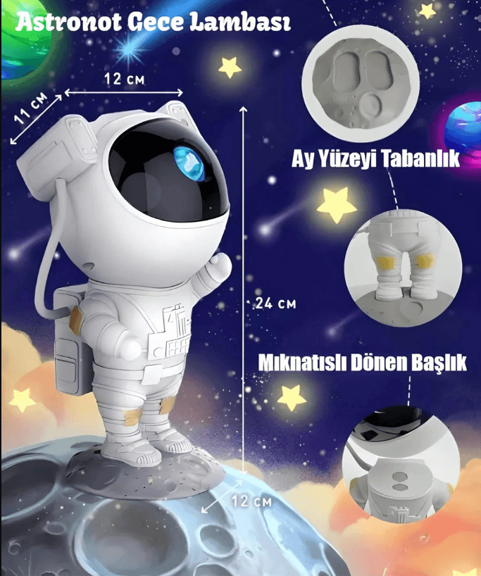 Astronot Projektör Gece Lambası Uzaktan Kumandalı 