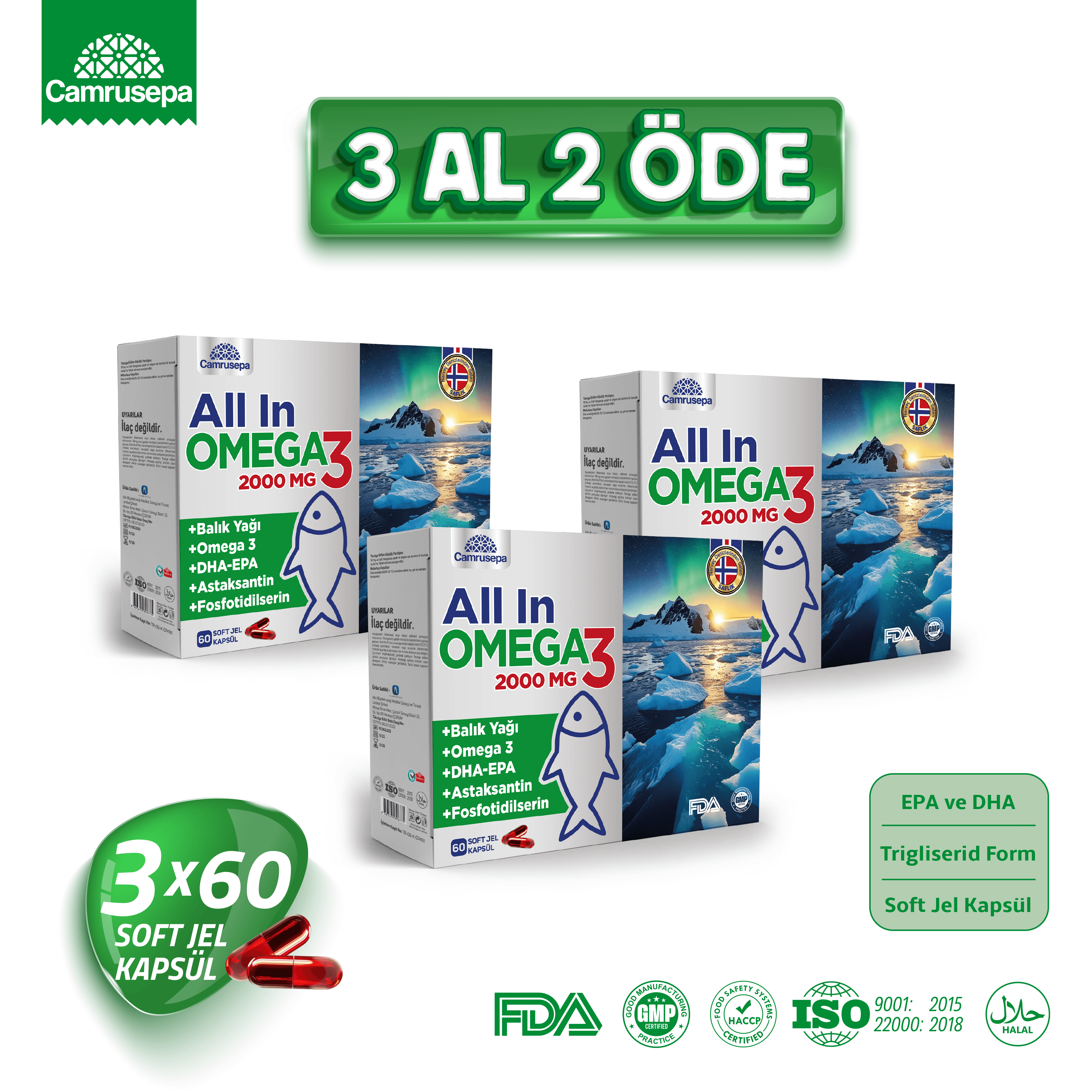 All In Omega 3 2000 Mg – 3’lü Avantajlı Paket (3×60 SOFT JEL KAPSÜL)