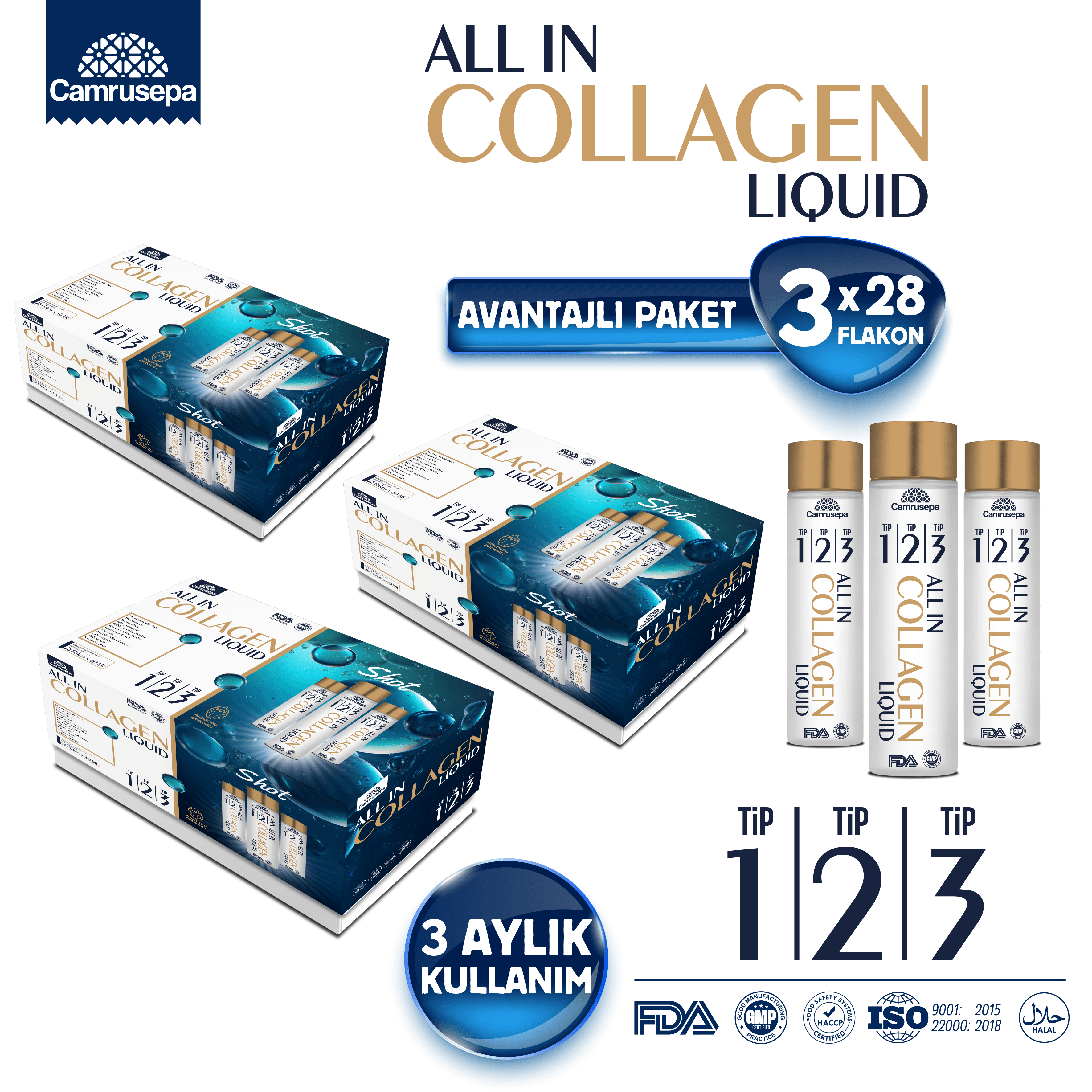 All In Likit Kolajen 3 lü Avantajlı Paket 3 x 28 Flakon x 40 ml (3 Aylık)