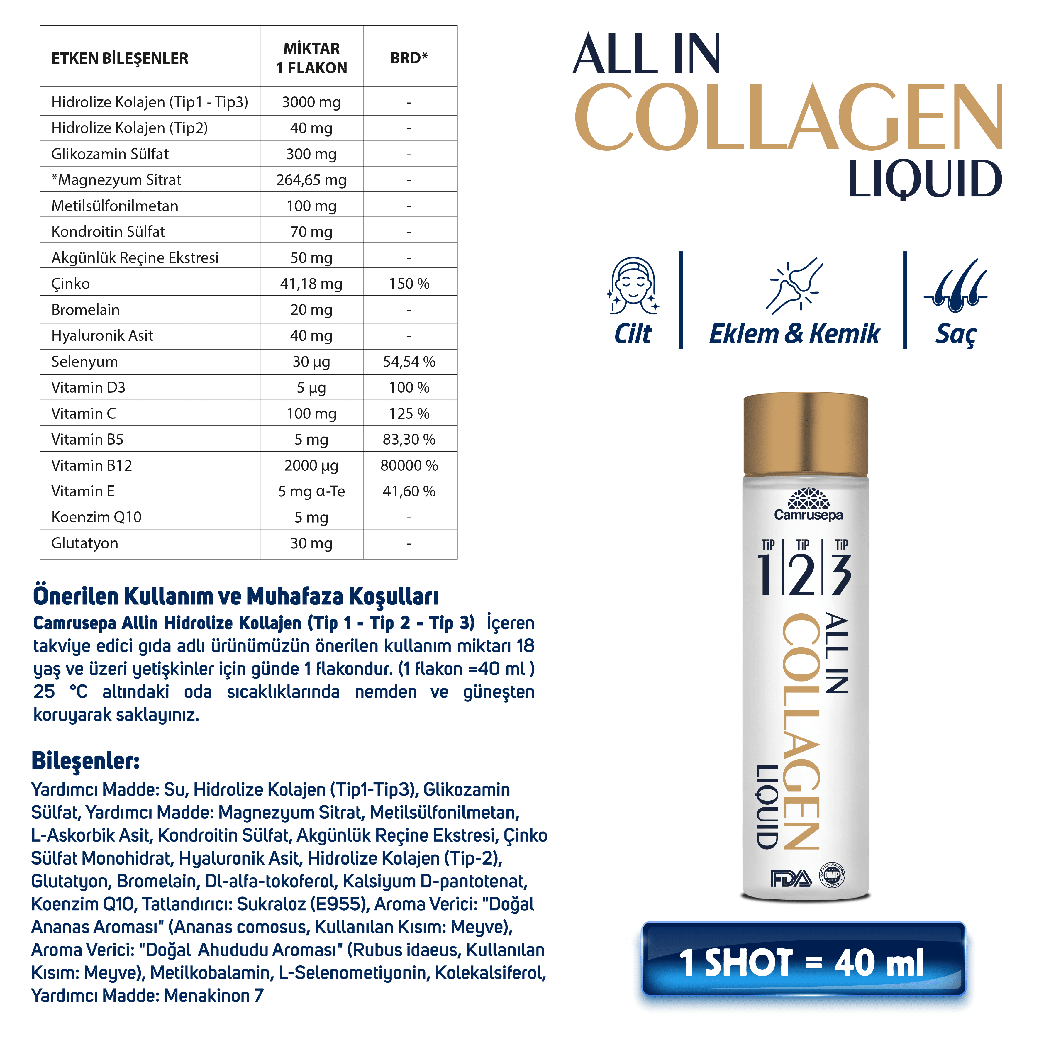 All In Likit Kolajen 3 lü Avantajlı Paket 3 x 28 Flakon x 40 ml (3 Aylık)