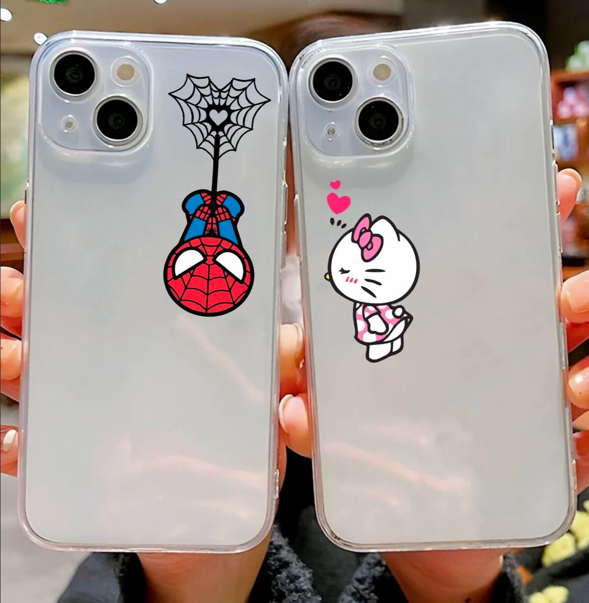 Kitty Spider Baskılı Sevgili Couple Şeffaf Tpu Koruyucu Kılıflar (1 Adet Fiyatıdır )