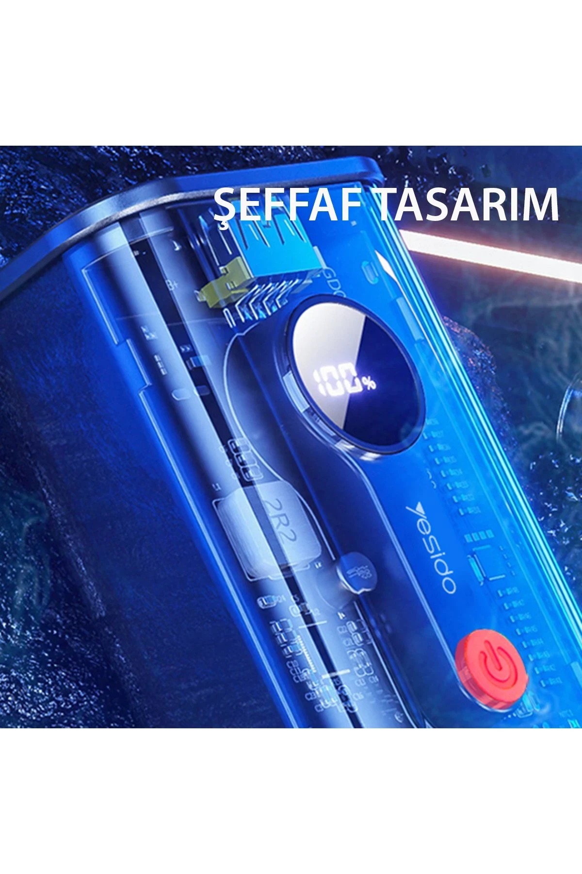 Yesido YP35 10.000 mAh USB3.0 PD Hızlı Şarj Powerbank - Şeffaf