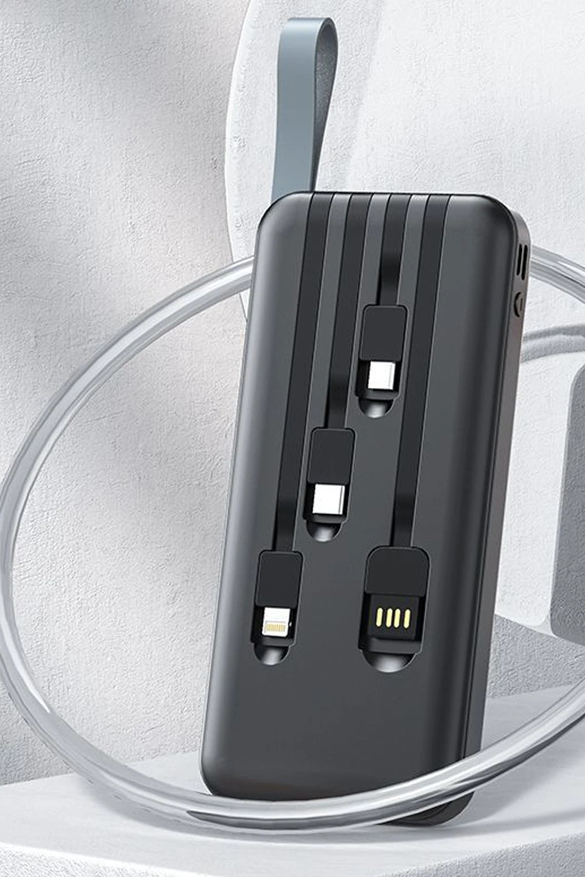 Earldom PB48 10.000 mAh 10W Led Işıklı 3in1 Dahili Kablolu Powerbank - Siyah