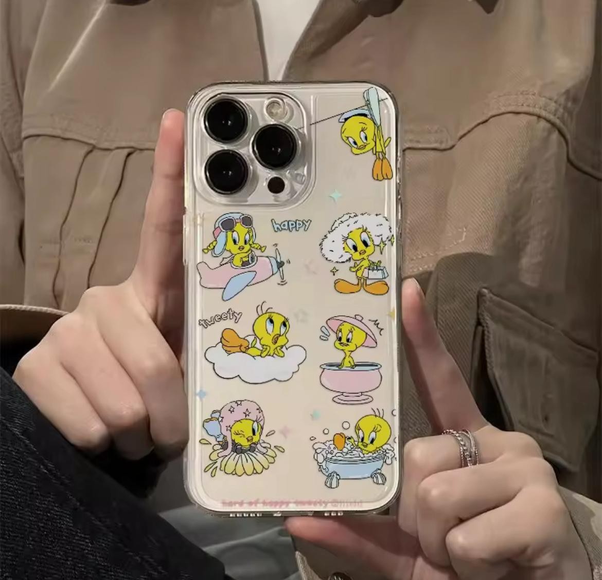 HAPPY TWEETY BASKILI ŞEFFAF TPU KORUYUCU KILIFLAR 