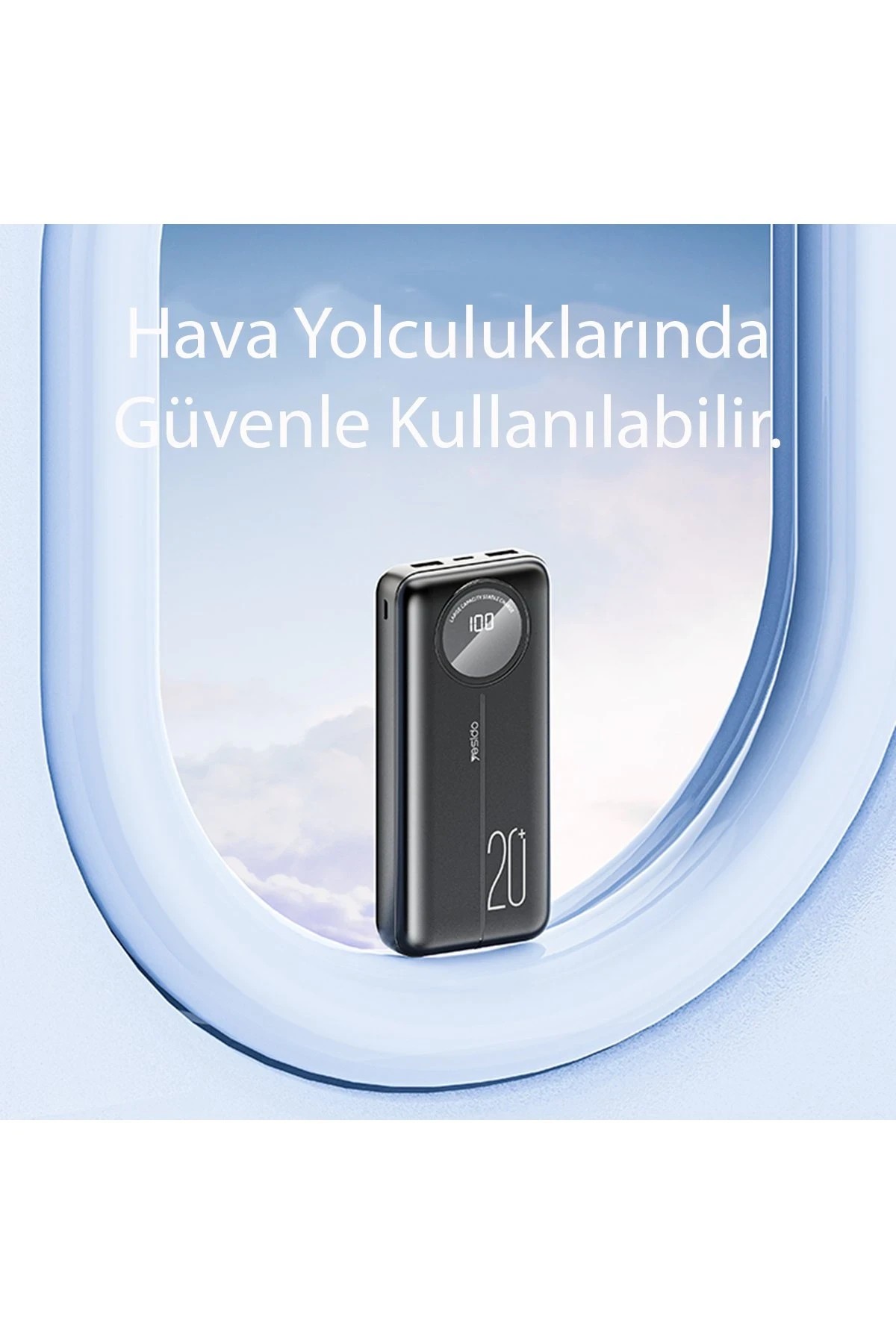 Yesido YP40 10.000 mAh Dijital Göstergeli USB3.0 PD Hızlı Şarj Powerbank - Siyah
