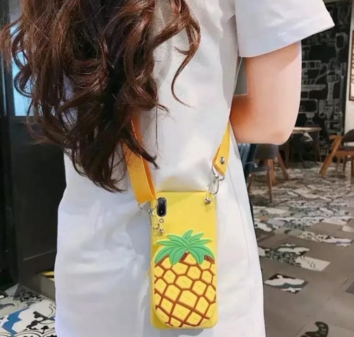 ANANAS FİGÜRLÜ İP ASKILI FERMUARLI CÜZDANLI MASKOT KORUYUCU KILIF 