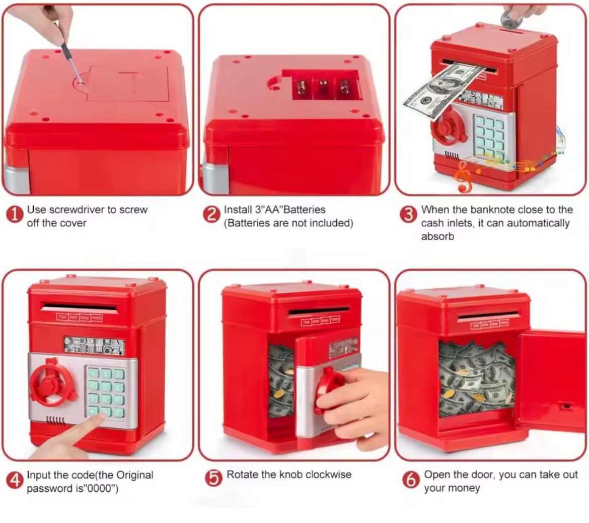 MÜZİKLİ ATM TASARIMLI METAL VE KAĞIT PARA KUMBARASI 