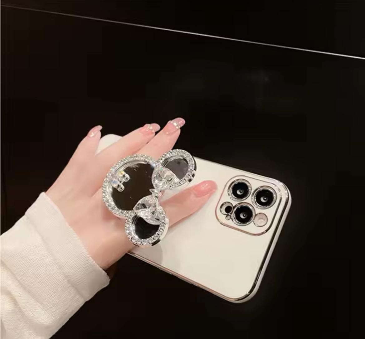 TAŞLI MİNNİE MAUSE AYNALI POPSOCKET STANDLI PARLAK LÜX PREMİUM LAZER KILIF 